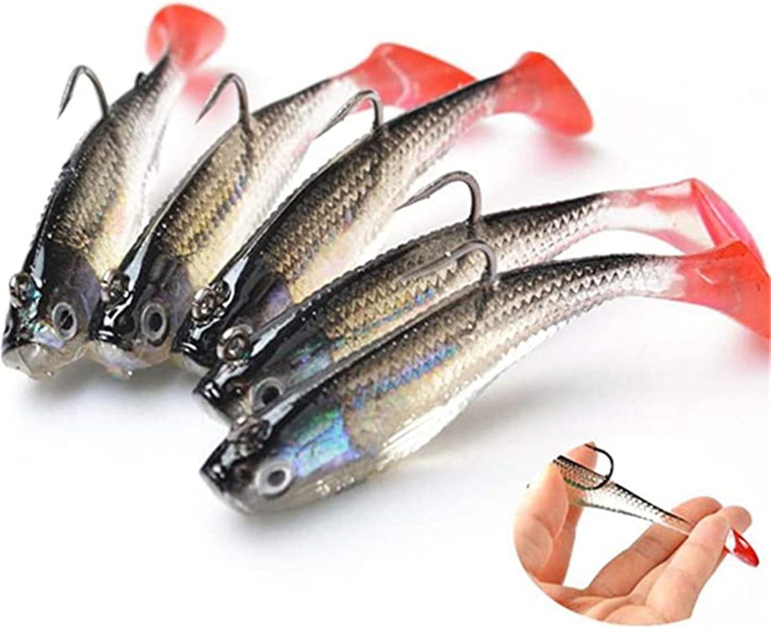 Fishing Lures, Big Soft Tail Soft Fishing Lure Jig Head Silicone Swimbait Lures Set for Sea Bass Pike Trout Perch