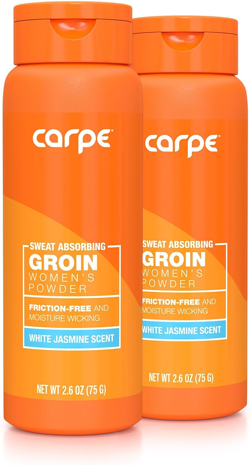 Carpe Sweat Absorbing Talc-Free Body Powder for Women, Anti-Chafing and Safe for Feminine Areas, White Jasmine Scent, 2 Pack