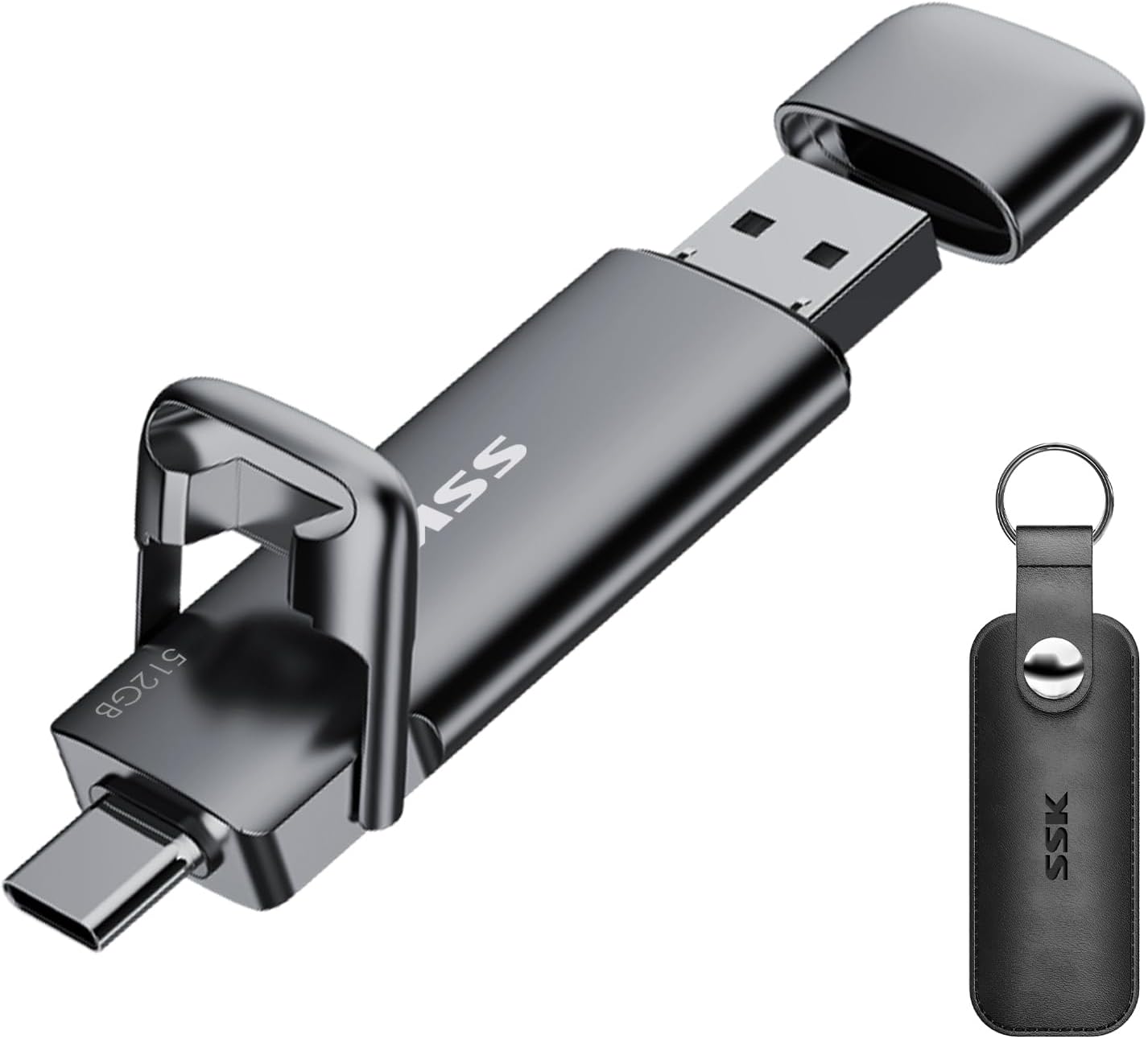SSK External USB C SSD Flash Drive 512GB, Up to 550MB/s 2-in-1 Type C+ USB A USB3.2 Gen2 Solid State Thumb Drive,Fast Memory Stick Data Storage for iPhone 15/PS4/PS5/Android Phone/Windows/Mac