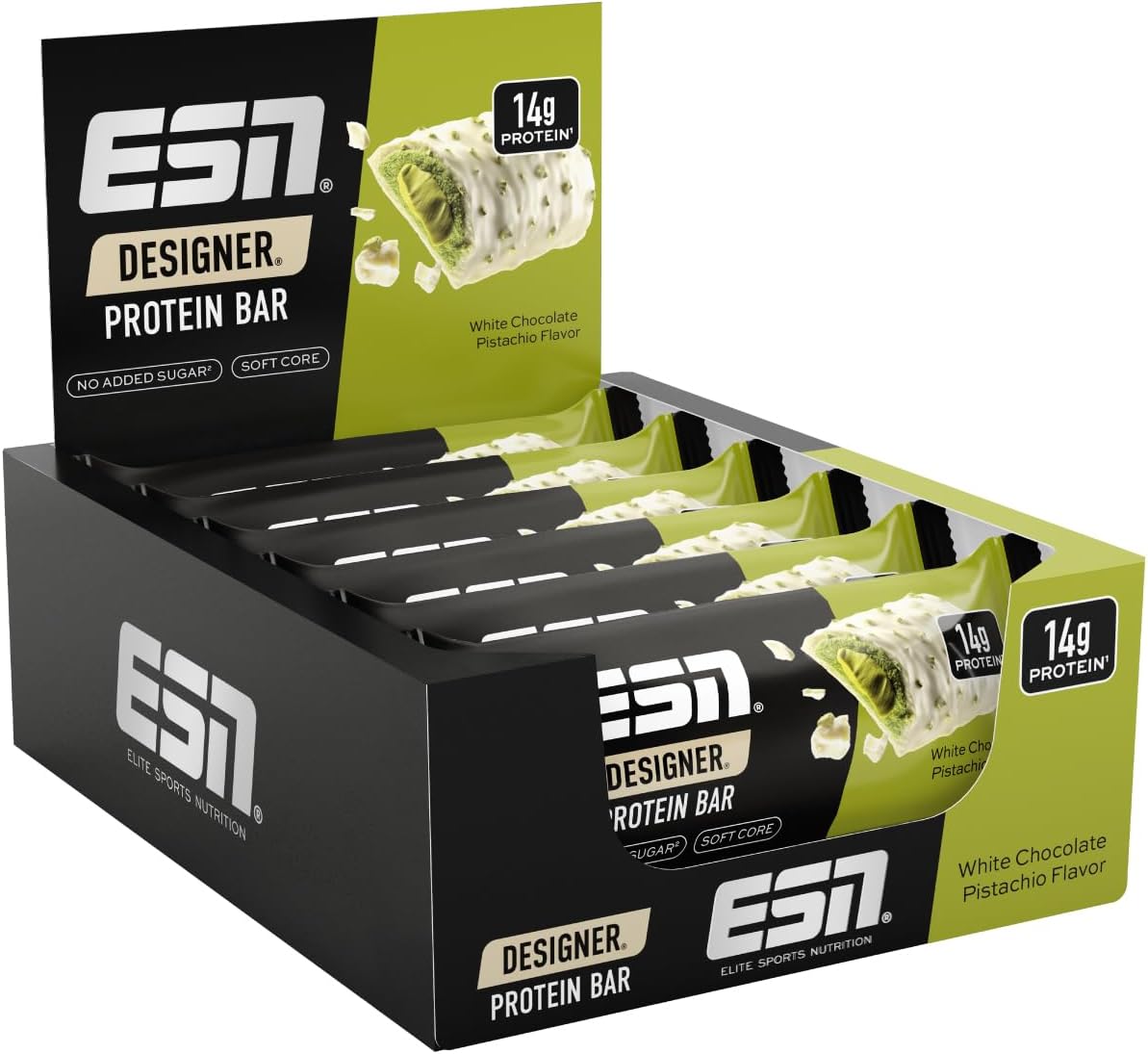 ESN Designer Protein Bar, White Chocolate Pistachio, 12 x 45 g - High Protein Bar - Made in Germany
