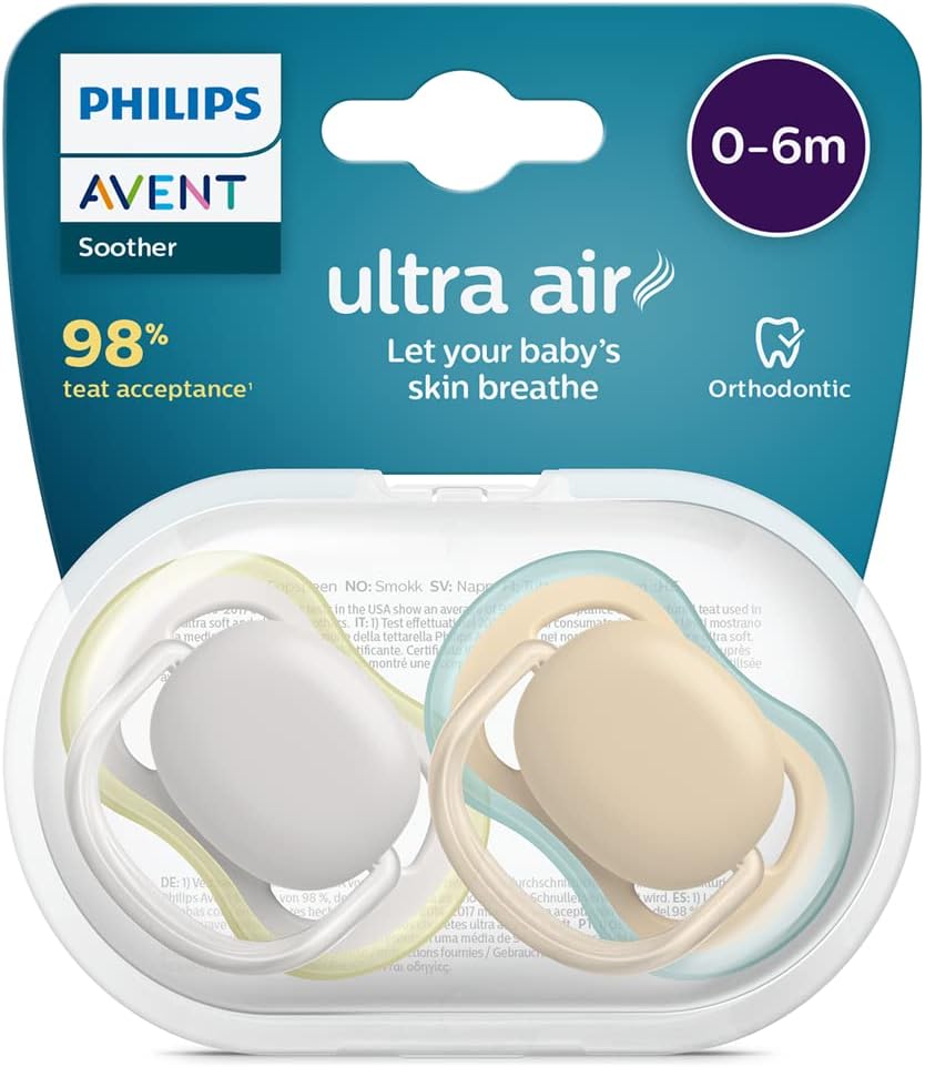 Philips Avent Ultra Air Dummies Pack of 2 - Bisphenol A Dummy for 0-6 Months Children (Model SCF085/15), Silicone, BPA-Free