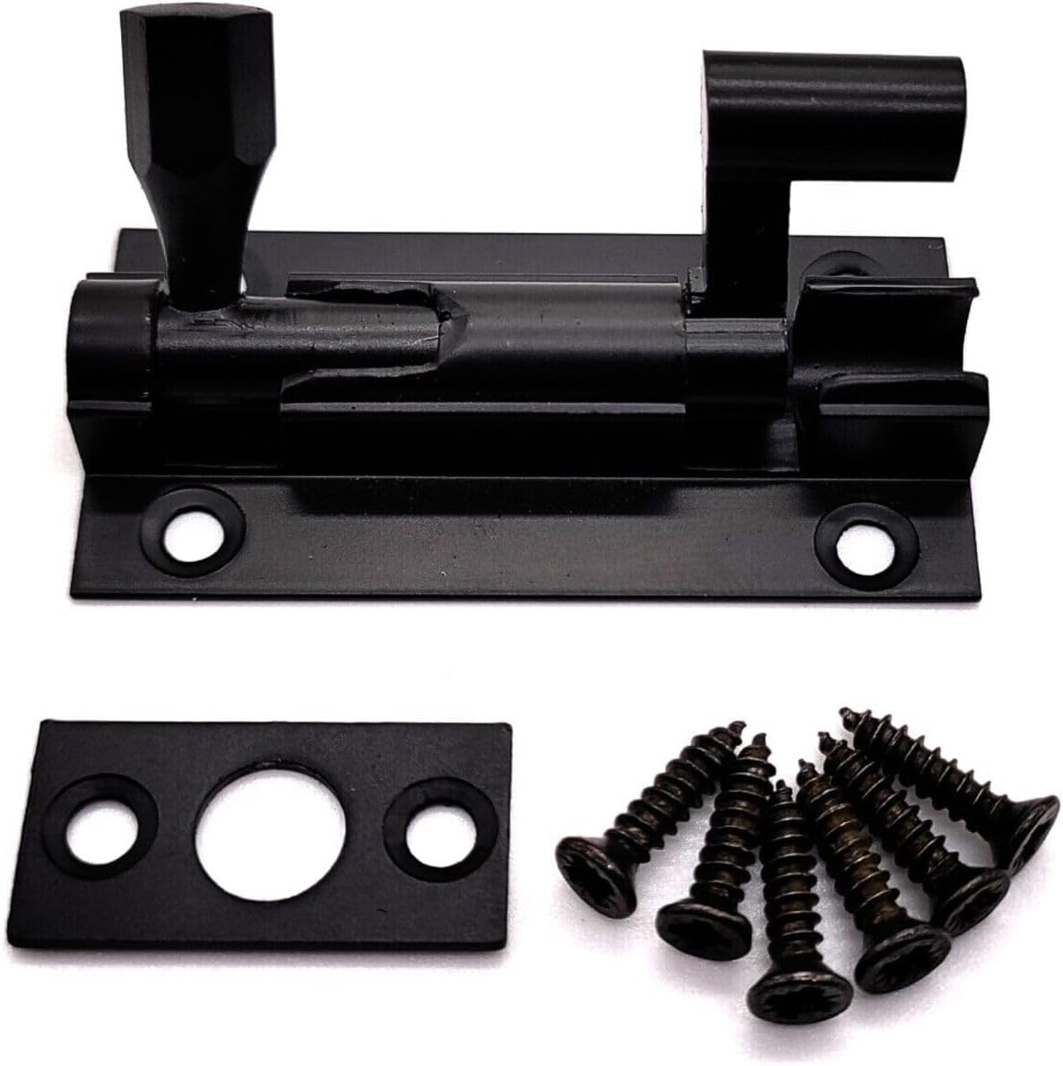 Door Bolts Polished Black Barrel Side Lock 50mm Naked Door Latch with Screws Tower Bolt Locks for Bedroom Bathroom Toilet Shed Gate Cupboards and Cabinets Pack of 1.