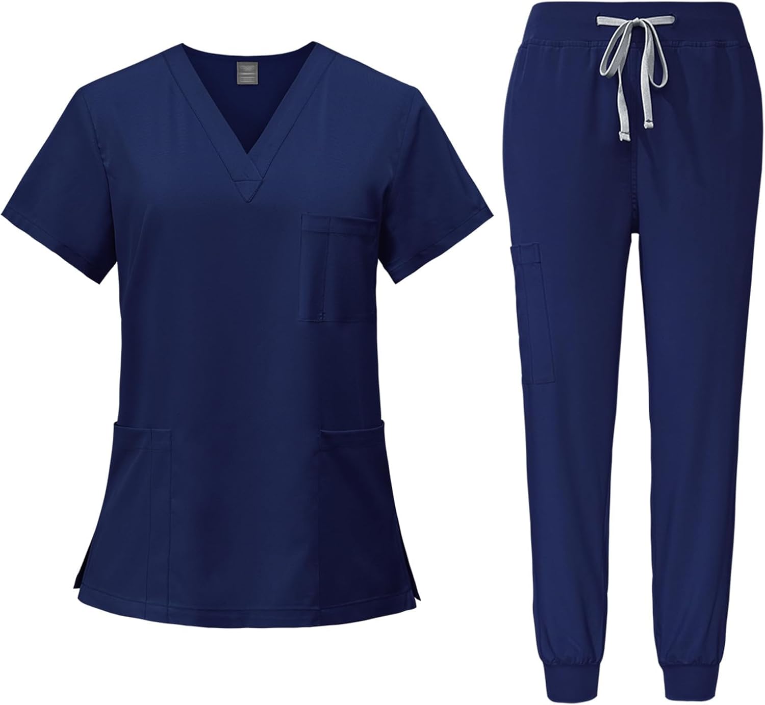 Meichoon Medical Overalls Suit V-neck Short-sleeved Top with 3 Pockets Slim Pants Quick-drying Unisex DK05
