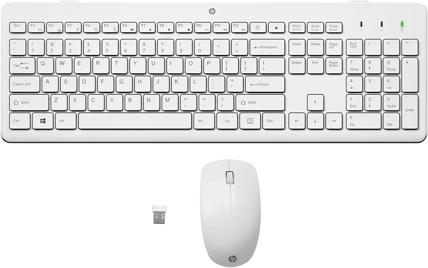 HP 230 Wireless Mouse and Keyboard Combo, quiet and comfortable keystrokes, Number Pad, QWERTY UK Layout, 1600 DPI Optical Mouse Sensor, 2.4GHz Wireless USB dongle included, White