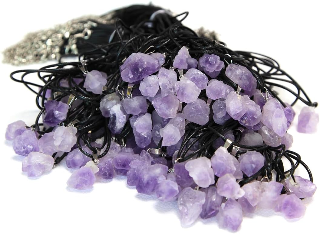 Wholesale in Bulk 50PCS Amethyst Crystal Pendants | Cluster Raw Stone Necklaces Crystals Items for Boutique