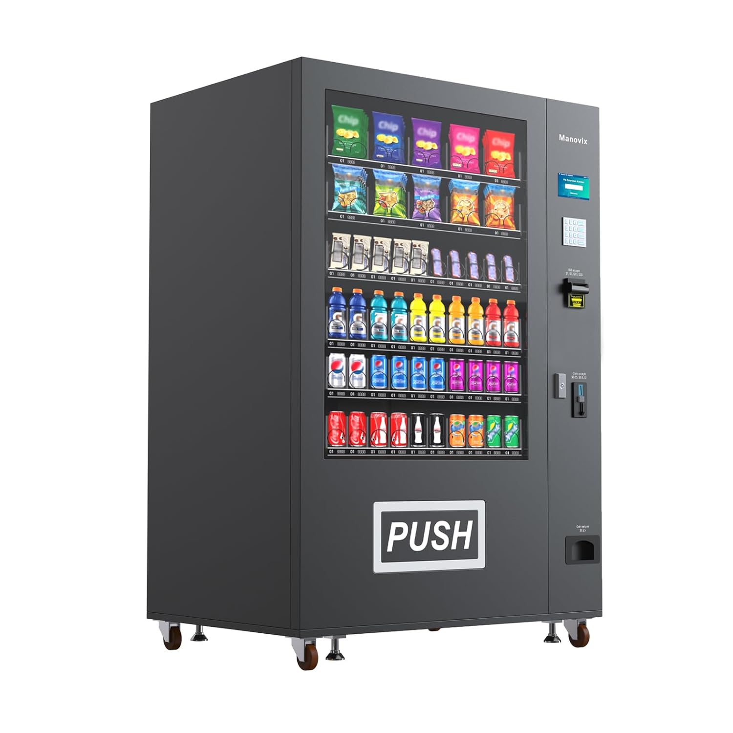 Refrigerated Snack Vending Machine for Business, Large 60 Slots Snack Beverage Combo Commercial Vending Machine with Bill & Coin Acceptor Cold Drink and Sodas Vending Machine