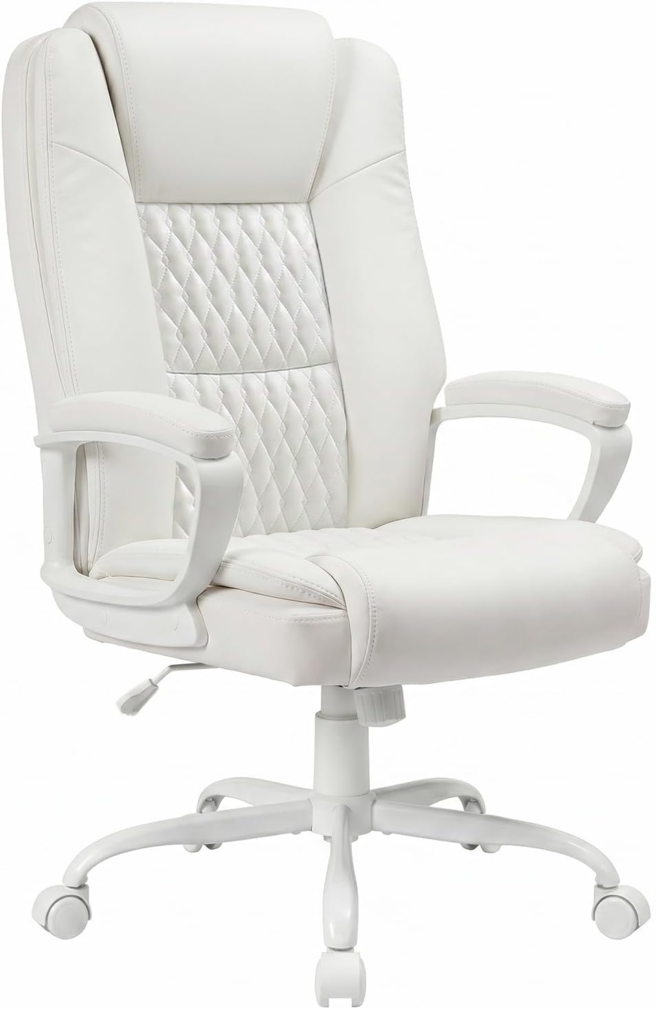 LEMBERI Home Office Executive Desk Chair, High Back PU Leather Chair, Height Adjustable Swivel Computer Chair with Padded Armrest (White)