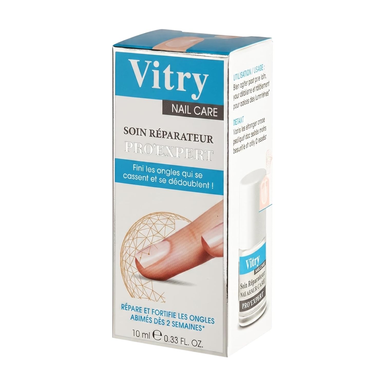 Vitry Nail Repair Care Hardener Strengthener for Damaged Nails, Clear 10 ml