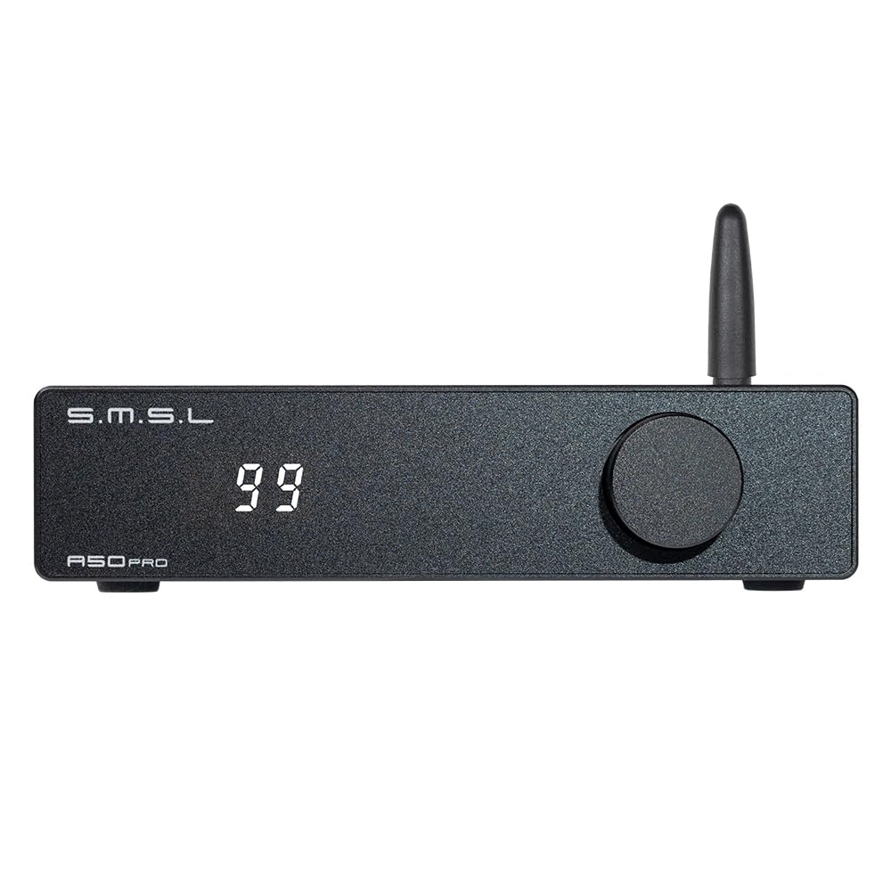 S.M.S.L A50 PRO HiFi Power Amplifier, High/Low pass filter 2.1-Channel, Infineon's MA12070P Chip, Bluetooth 5.0/USB/Optical/HDMI/AUX input Passive subwoofer with adjustable volume, with Remote Control