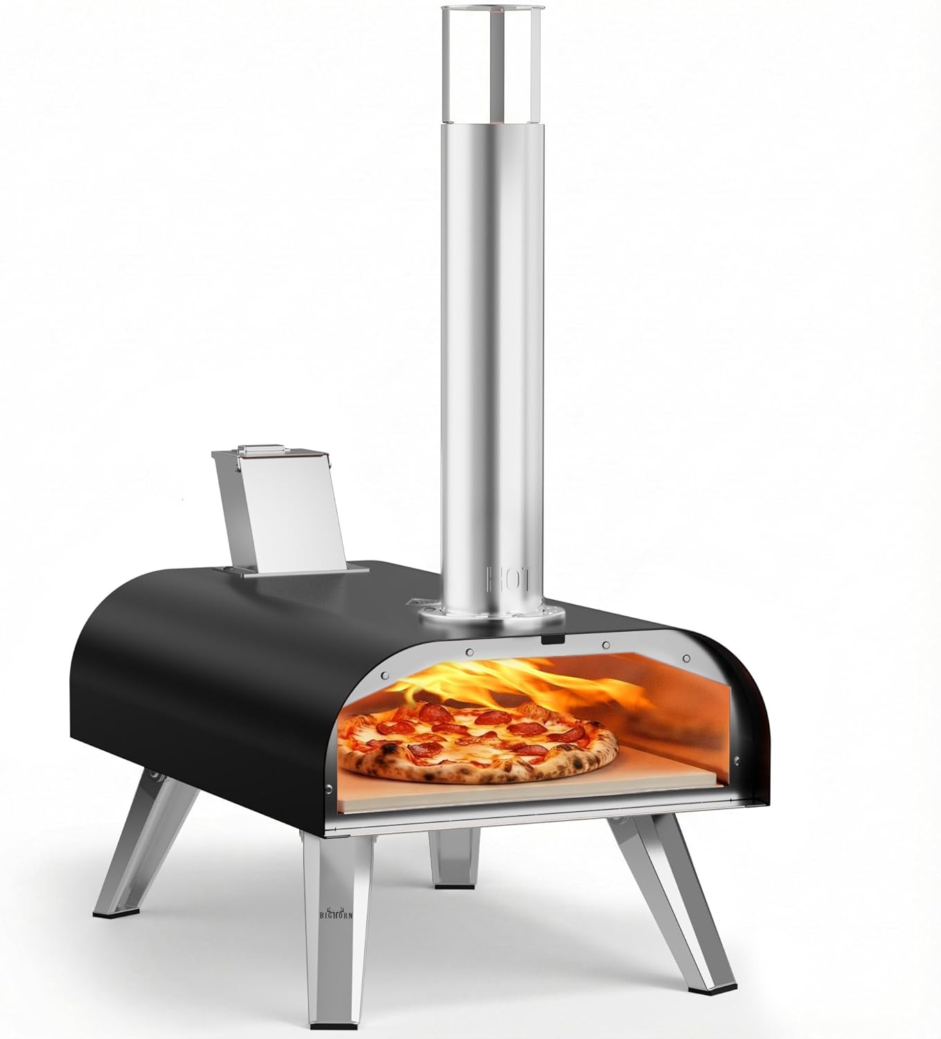 BIG HORN 12" Multi-Fuel Outdoor Pizza Oven Reach up to 1110℉– 3-in-1 Wood,Gas&Electric Compatible(Burners Sold Separately),Pellet Pizza Oven Portable Pizza Maker for Backyard, Camping&Tailgating,Black