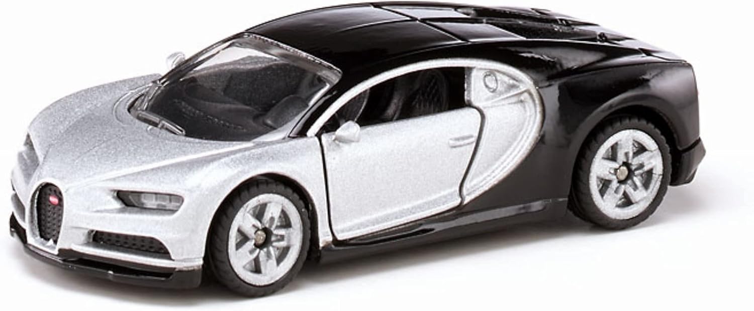 siku 1508, Bugatti Chiron Sports Car, Toy car for children, Metal,Plastic, Silver,Black, Opening doors