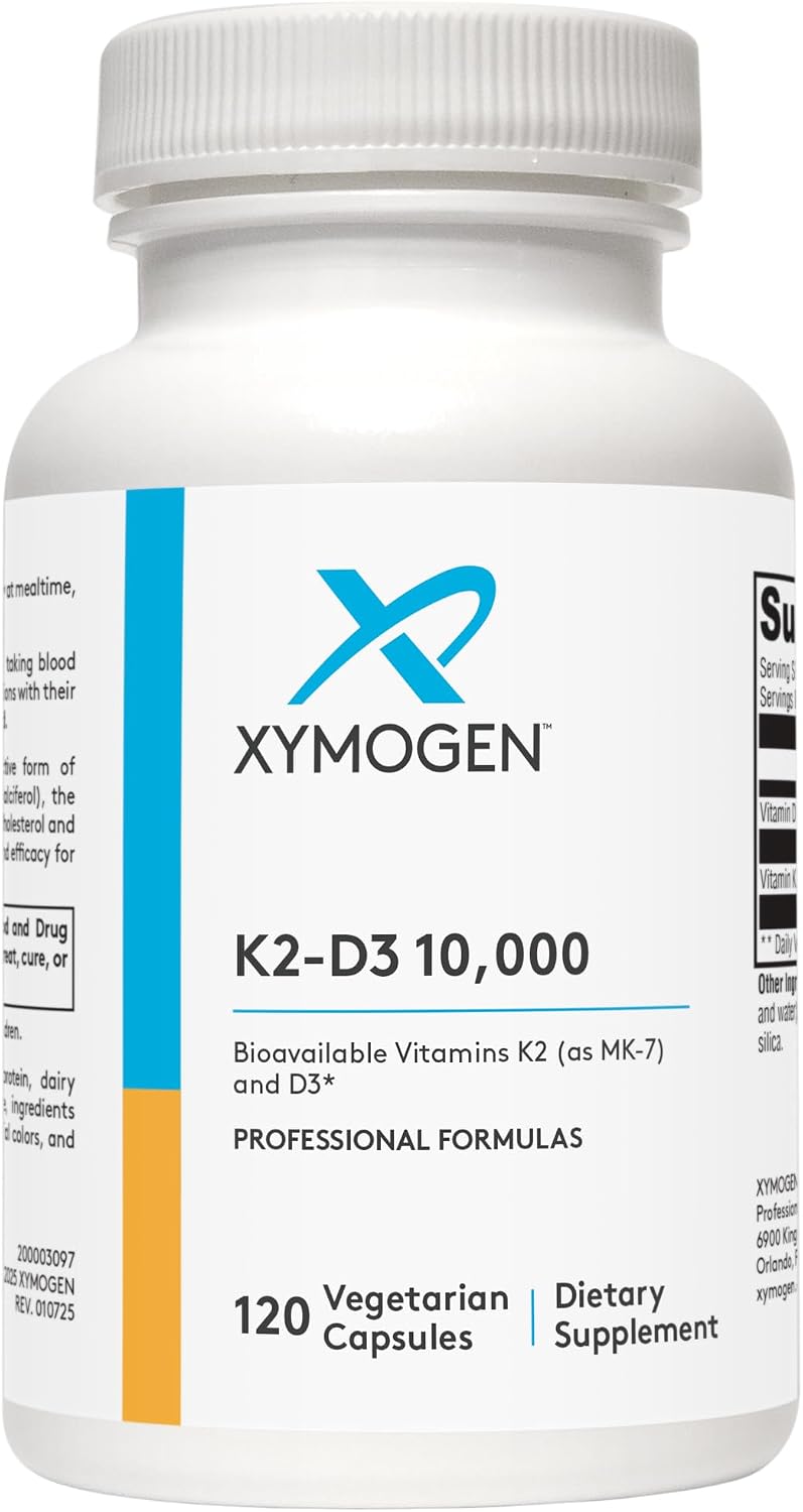 XYMOGEN K2-D3 10000 - Vitamin D3 K2 - Bioavailable Vitamin D 10,000 IU (Cholecalciferol) with MK-7 - Heart, Arterial, Bone Health + Immune Support Supplement (120 Capsules)
