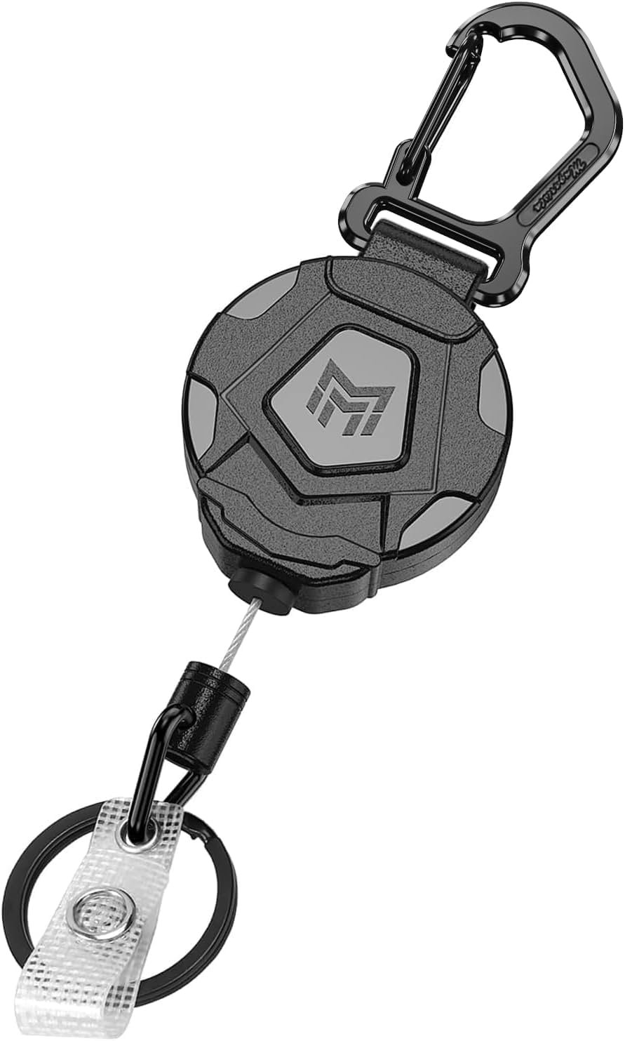 MNGARISTA Retractable Keychain, Heavy Duty Carabiner Badge Holder, Tactical ID Badge Reel with 80cm Steel Retractable Cord, 225g