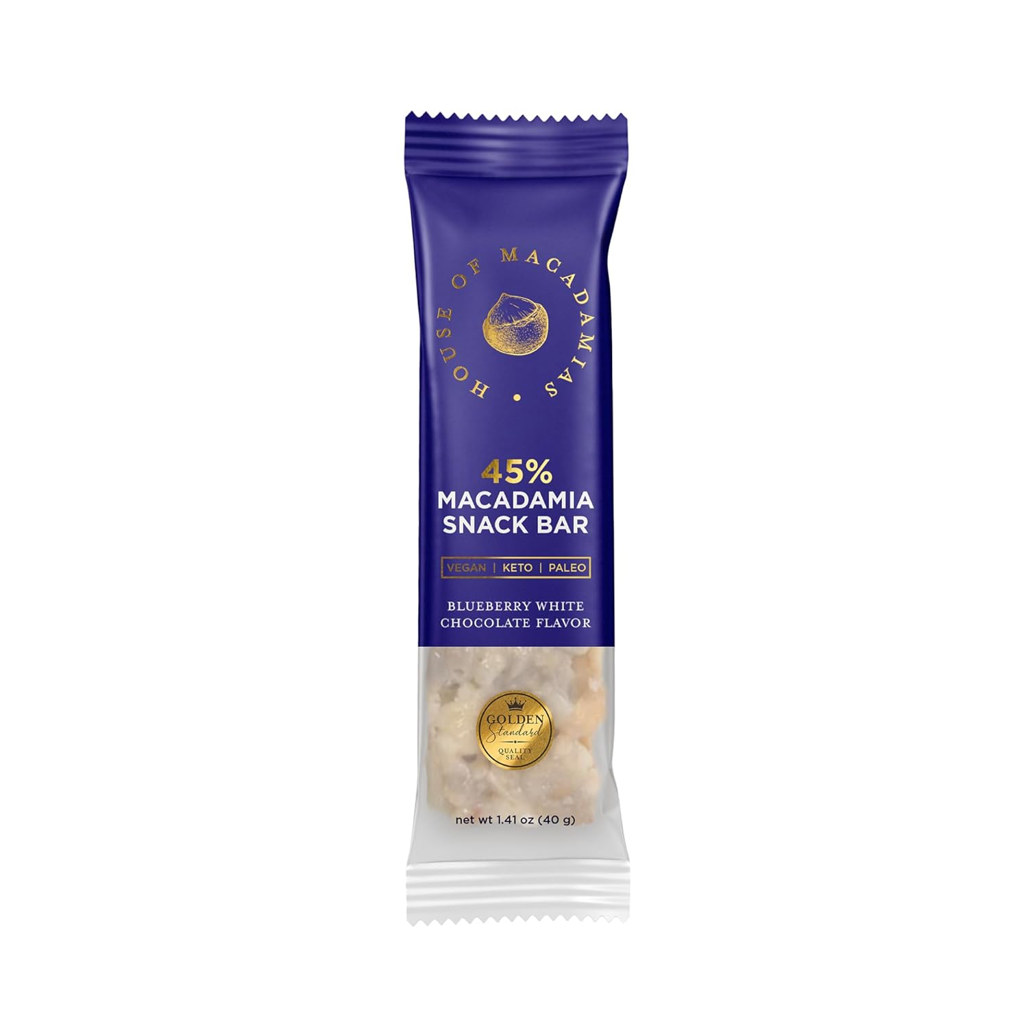 House of Macadamias, Macadamia Snack Bars, Blueberry White Chocolate, 12 x 1.41oz - Keto, Vegan, Paleo, Gluten-Free, Sugar-Free, Dairy-Free, Healthy Snack Option