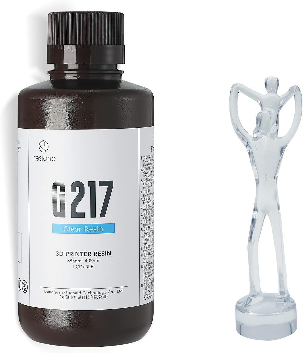 RESIONE G217 Clear 3D Printer Resin – Non-Yellowing Transparent Tough Resin, ABS-Like Strength, High Clarity for LCD/DLP/MSLA Printers, 405nm UV, 1KG