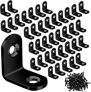 40PCS L Bracket Corner Brace Sets, Stainless Steel Corner Bracket, 90 Degree Right Angle Bracket, Metal L Brackets for Shelves Wood Furniture Cabinet Chair Drawer with 80PCS Screws, Black (20mmx20mm)