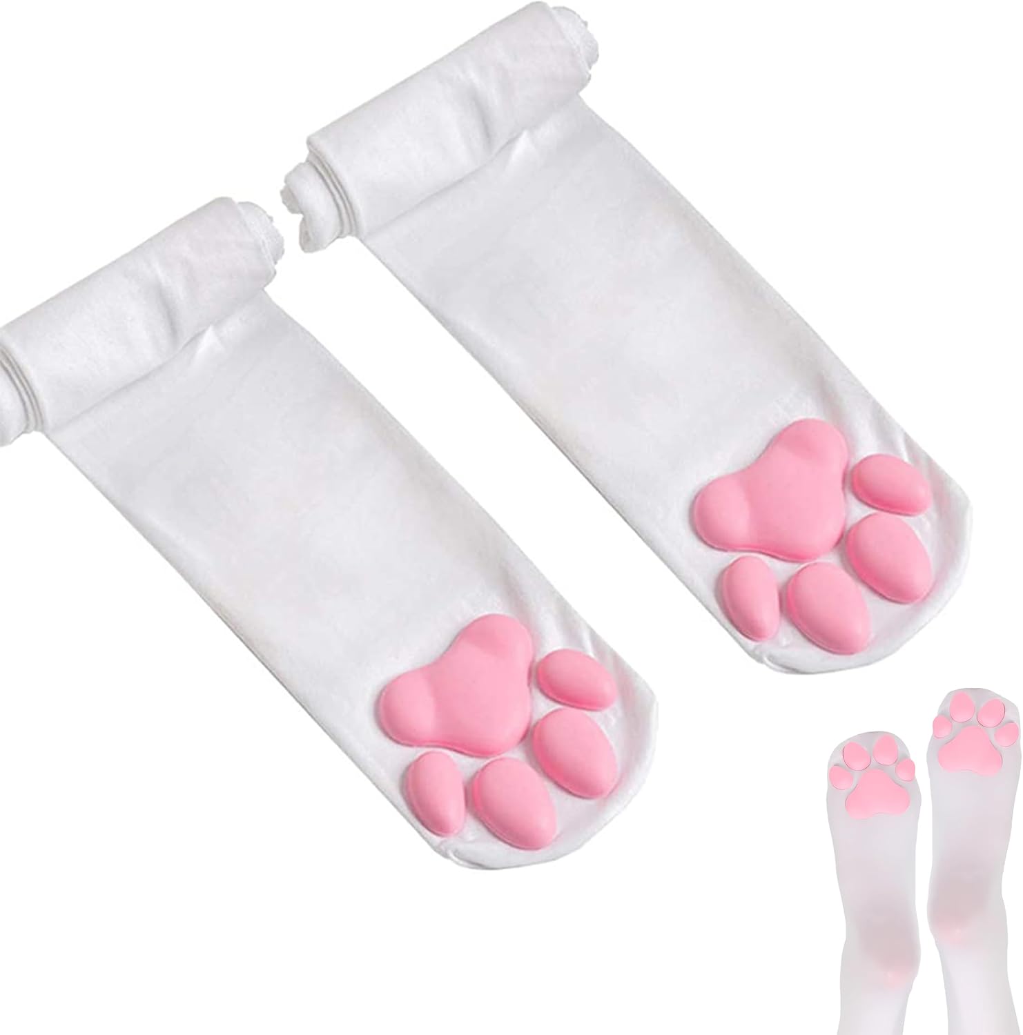 Cat Paw Socks, Thigh High Soft 3D Paw Pad Toe Beans Stockings for Women Cat Cosplay