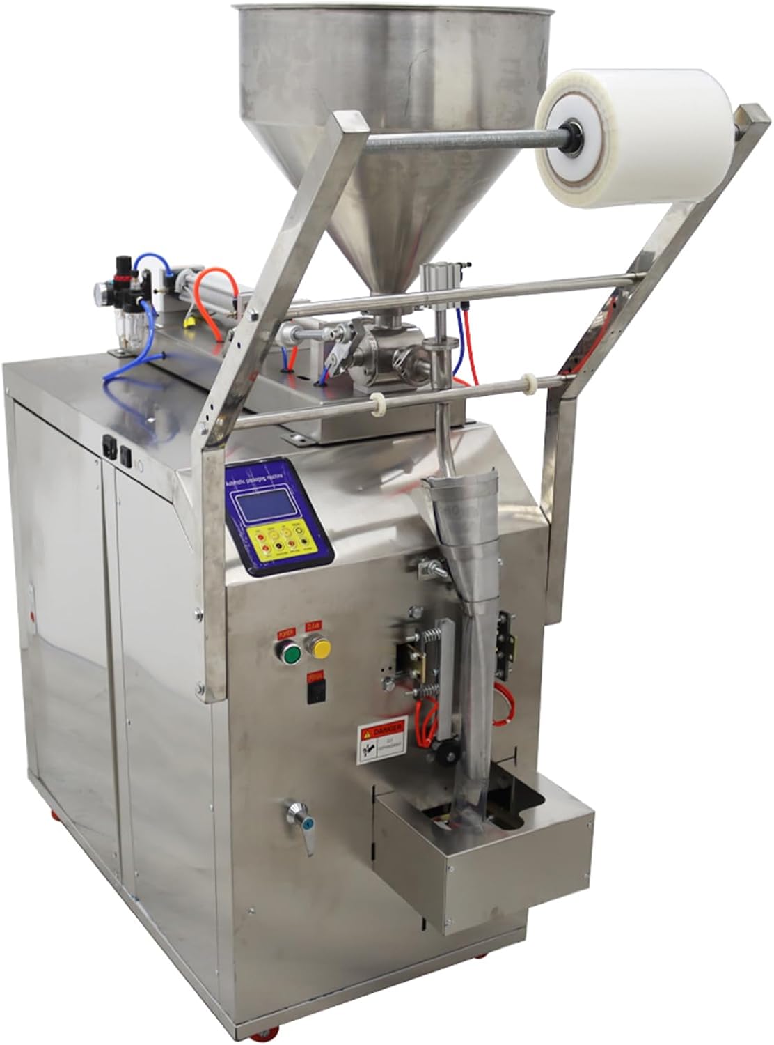 INTSUPERMAI Automatic Liquid Paste Filling Packaging Sealing Machine 10-100ml Stainless Steel Automatic Quantitative Paste Liquid Filling Machine for Shampoo Toothpaste Honey Oil Milk 110V