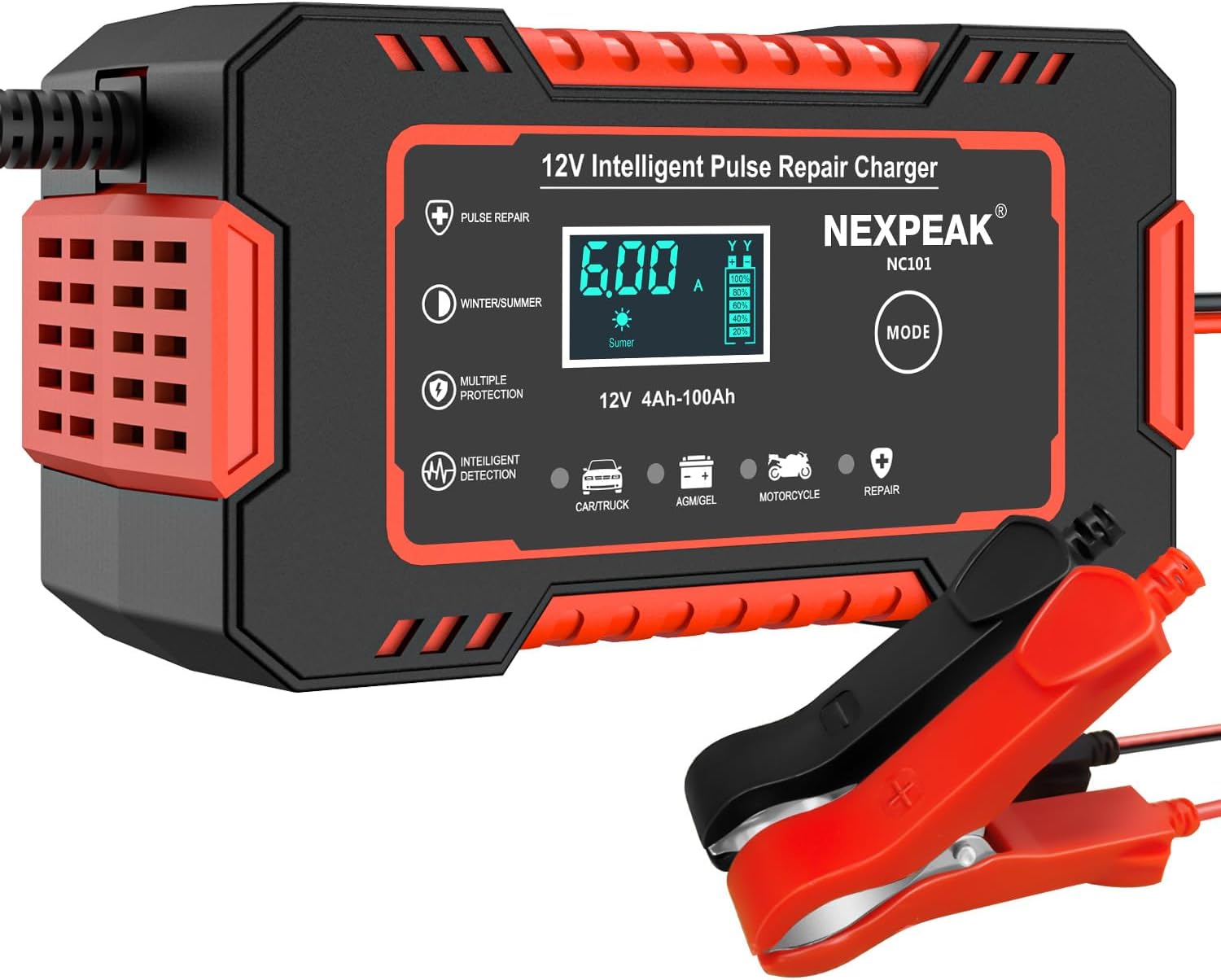 6-Amp Car Battery Charger, 12V Smart Fully Automatic Battery Charger with Temperature Compensation for Car Truck Motorcycle Marine Lead Acid Batteries