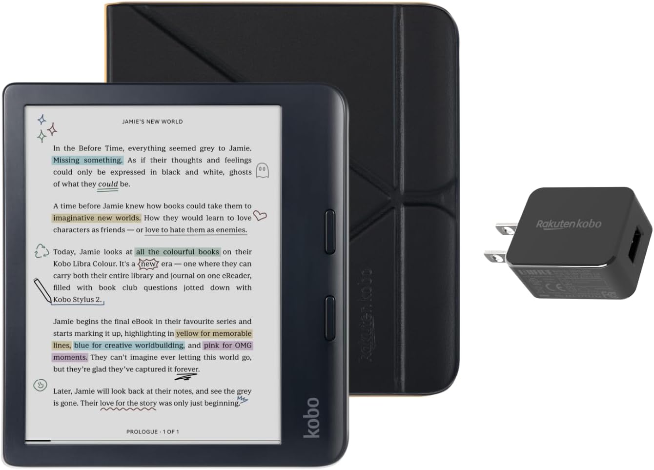 Kobo Libra Colour Black eReader with Case Bundle