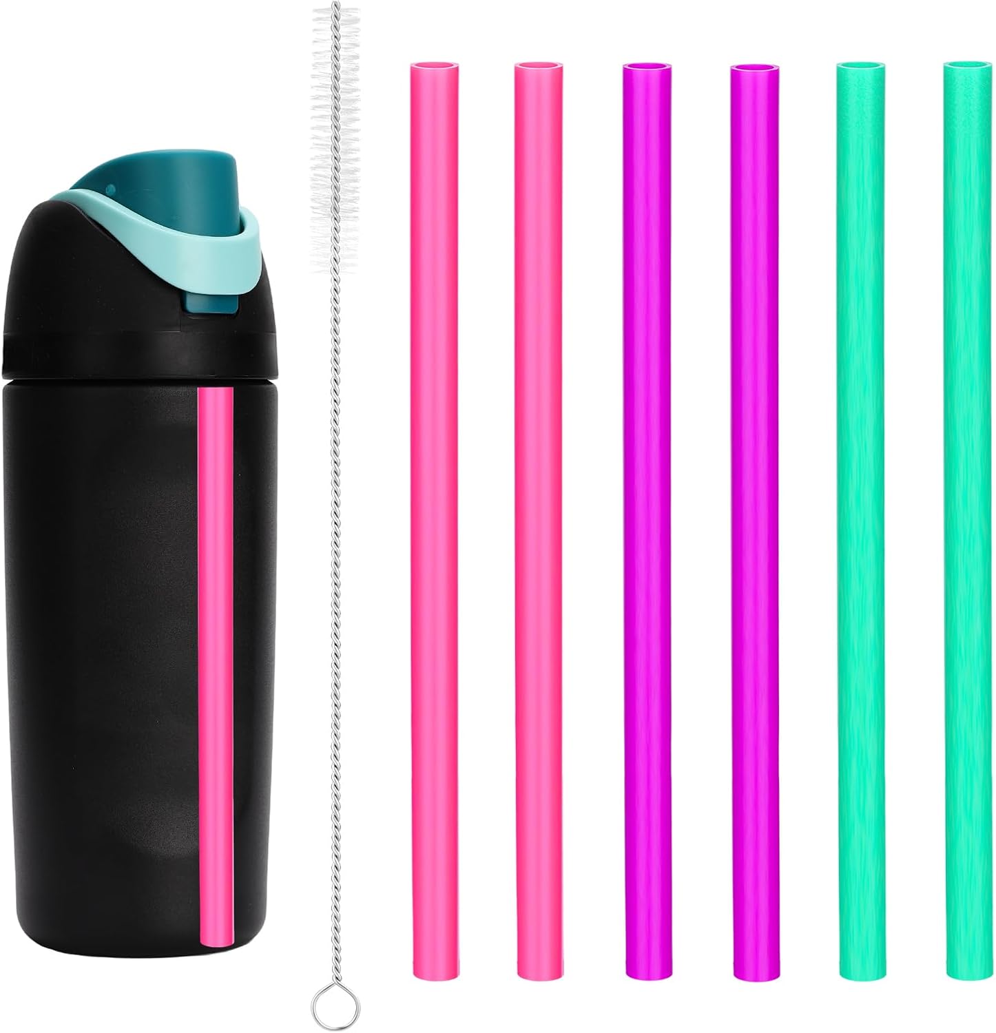 6pcs Straw Replacements for Owala FreeSip Kids 16 oz, Plastic Straws Reusable with Cleaning Brush Tumbler Cup Accessories Parts Compatible with Owala Water Bottle