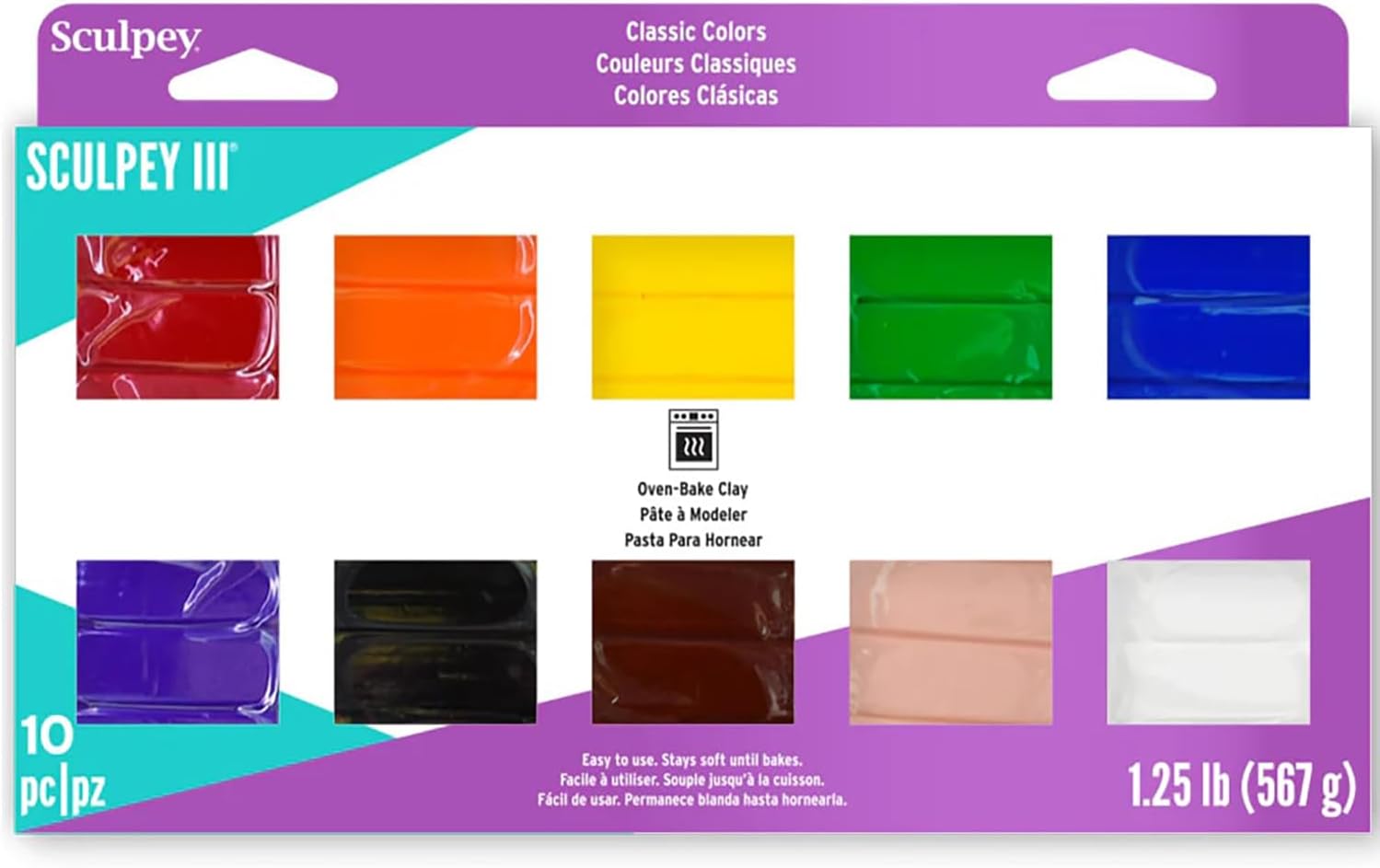 Sculpey III 10 Classic Colors of Polymer Oven-Bake Clay, Non Toxic 1.25 lbs., great for modeling, sculpting, holiday, DIY & school projects. Great for Kids, beginners and artists!