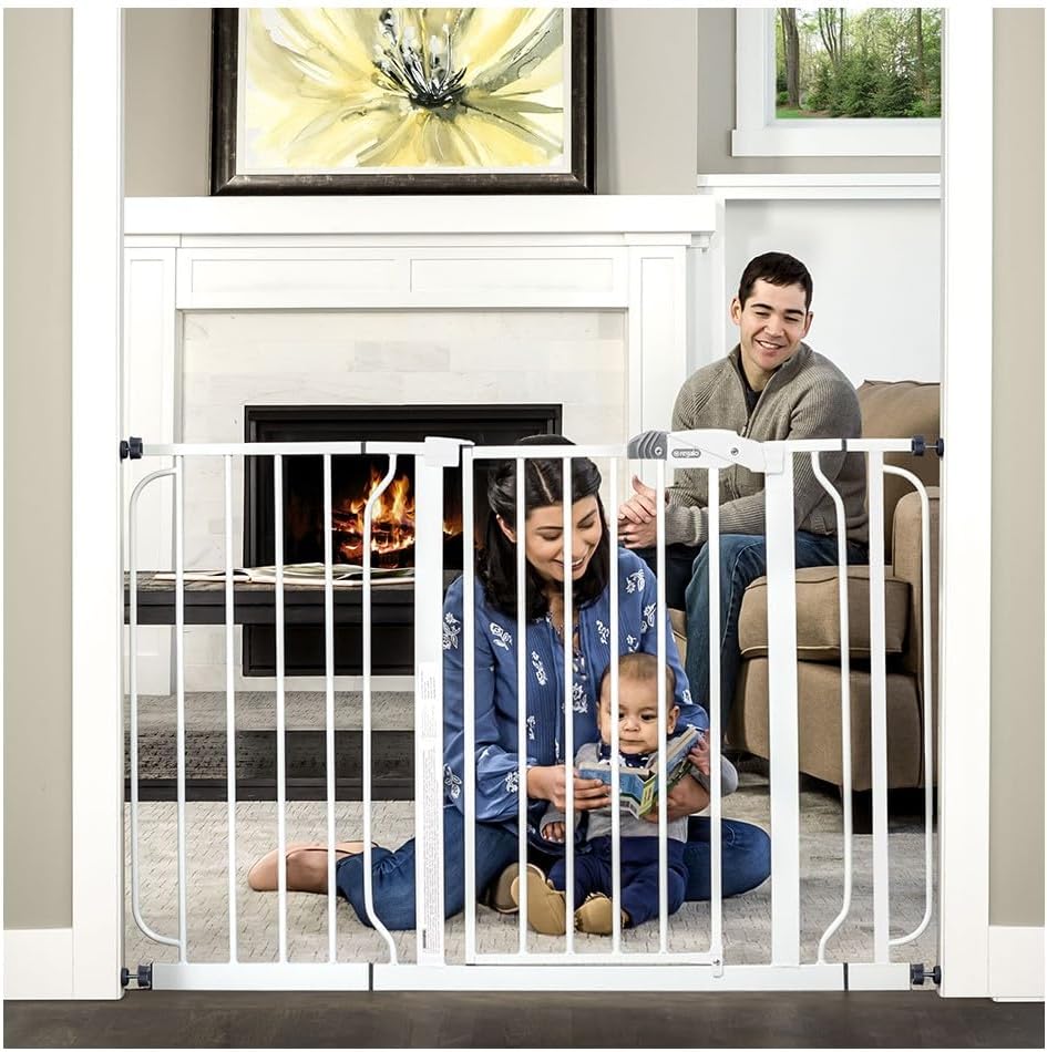 Regalo Safety Extra Wide Baby Gate for Doorways & Bottom of Stairs, Fits Openings 73.6-122cm (Extensions Included) Pressure Mounted for Babies, Toddlers & Pets, White