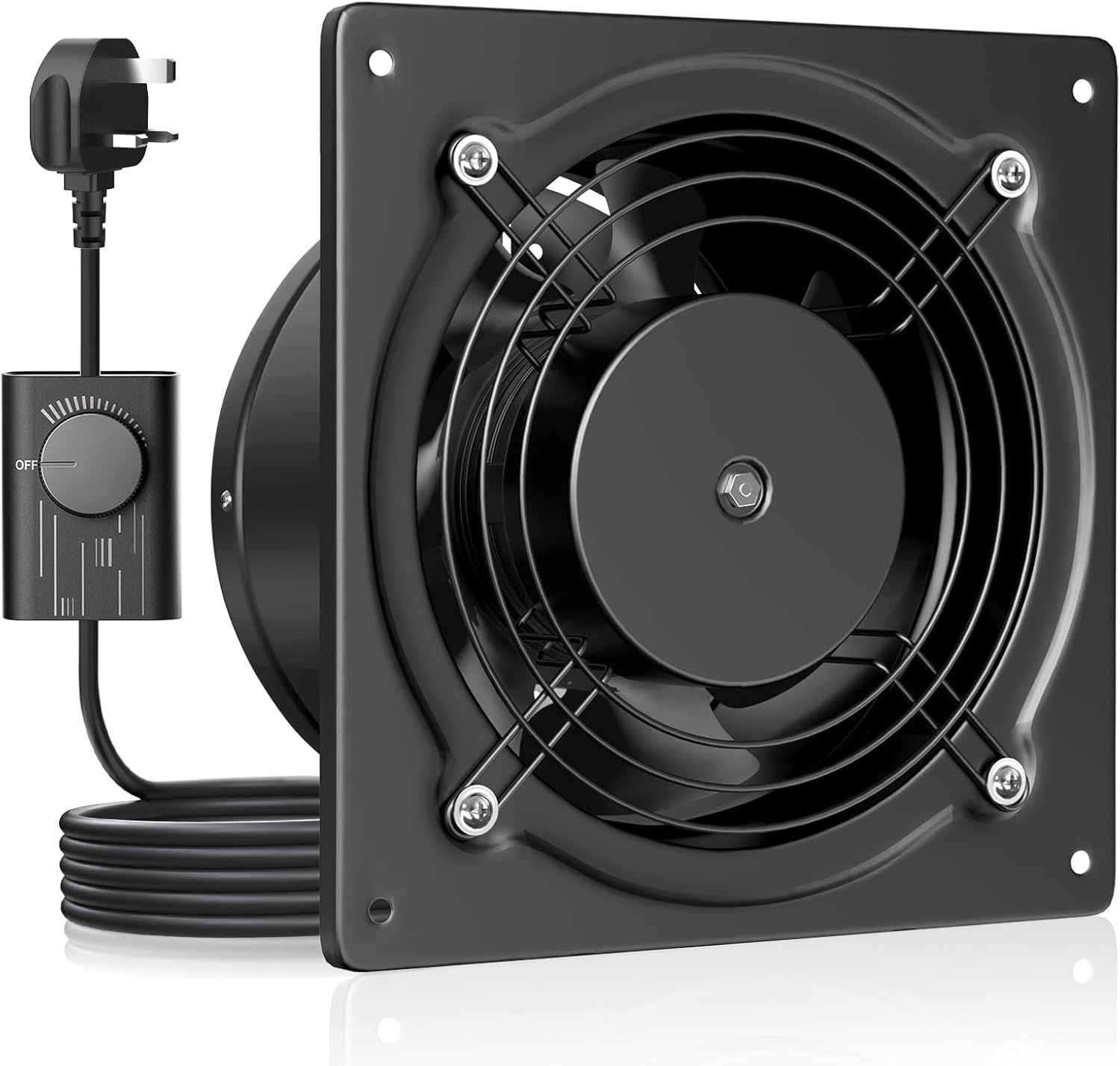 HG Power 150mm Kitchen Extractor Fan, Quiet Wall Ventilation Fan with UK Plug, 6 Inch Exhaust Fan with Backdraft Damper for Bathroom, Kitchen, Garage – Black