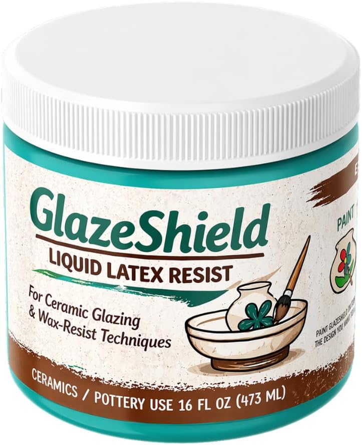 GlazeShield Liquid Latex Resist for Ceramics & Pottery – Peelable Glaze Resist, Wax Resist Alternative, Clean Lines, Easy Peel Application (16 oz Green)