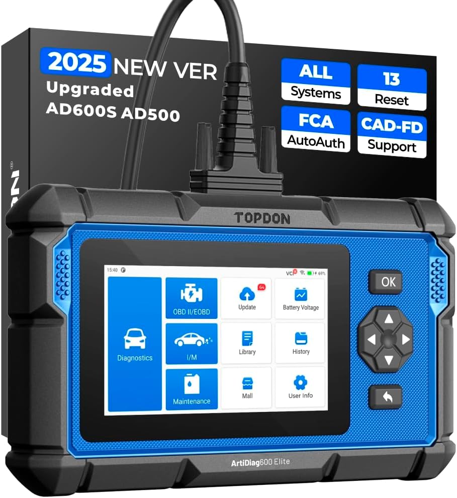 TOPDON ArtiDiag600 Elite OBD2 Scanner, 2025 Full-System Car Diagnostic Tool, 13 Maintenance Services, FCA AutoAuth, Automotive Scan Tool with CAN-FD, 2-Years of Free Updates.