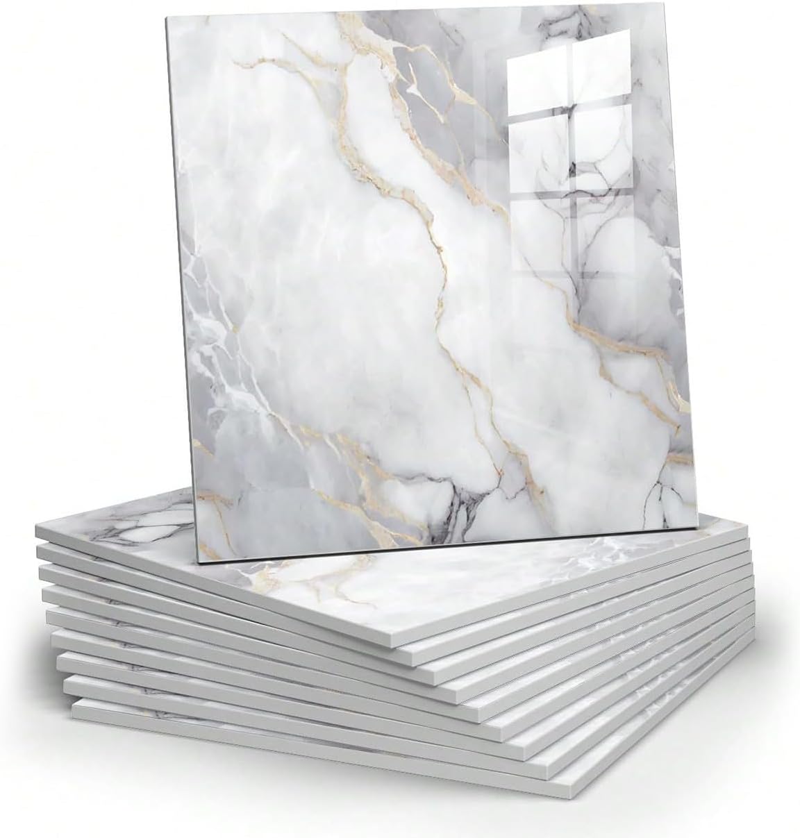 10pcs Marble Peel and Stick Backsplash Waterproof Washroom Wall Panels, Peel and Stick Tile, PVC Wall Panels for Kitchen,Bathroom,Living Room,Colorful (Not Real Tile,11.8" x 11.8")