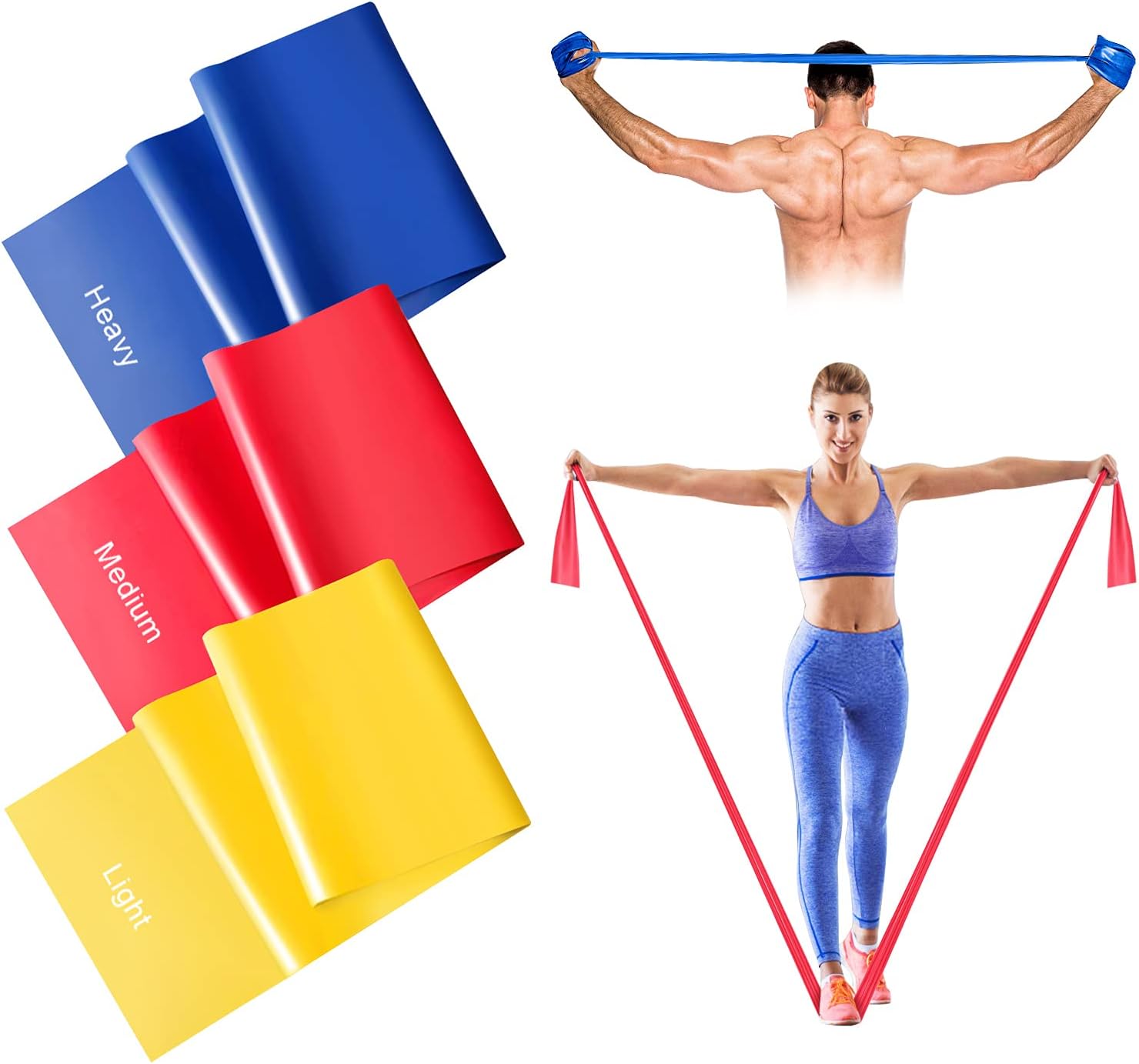 2M Resistance Bands, Suright Skin-Friendly Long Resistance Bands Set Women/Men, Exercise Bands Pilates Bands with 3 Resistance Levels, Ideal for Stretching, Yoga, Gym, Fitness