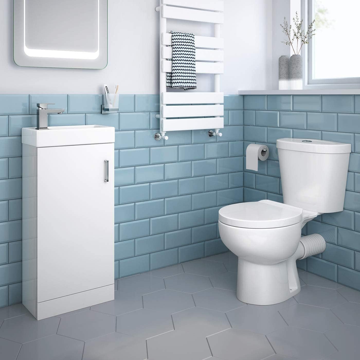 iBathUK Quartz Cloakroom Toilet and Basin Set, Vanity Sink Cabinet, Ceramic Basin, Space Saving Bathroom Furniture Suite, Compact Modern Design with Soft Close Toilet in Gloss White 400mm