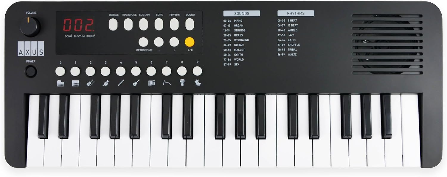 Axus 37 Mini Portable Keyboard in Midnight Black - Fun Electric Piano for Beginners, USB-C or Battery Power