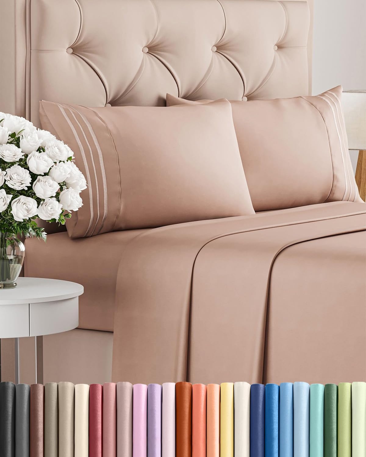 Queen Size 4 Piece Sheet Set - Comfy Breathable & Cooling Sheets - Hotel Luxury Bed Sheets for Women & Men - Deep Pockets, Easy-Fit, Extra Soft and Wrinkle Free Sheets - Mauve Oeko-Tex Bed Sheet Set