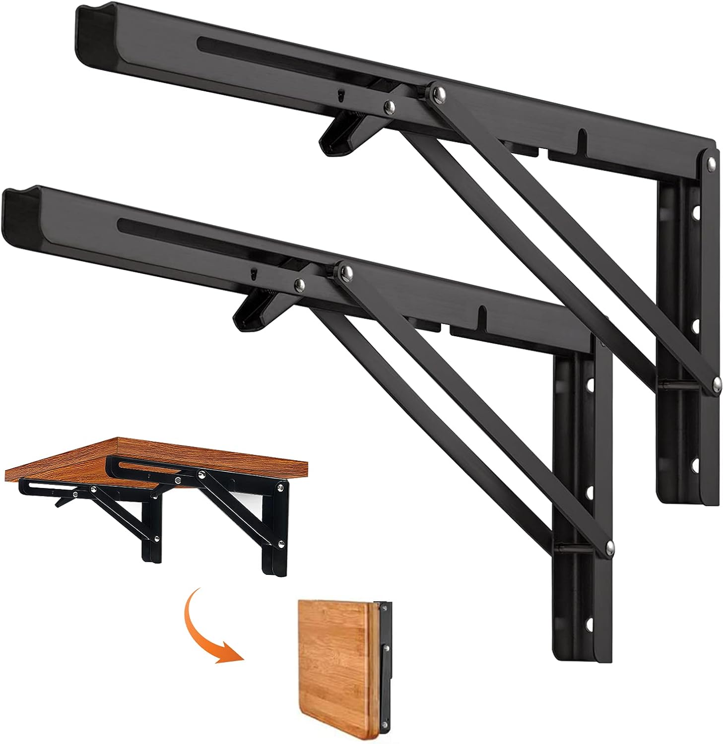 Pack of 2 Folding Shelf Brackets 8/10/12/14/16/18/20in Heavy Duty Outdoor, Shelf Brackets & Supports, Folding Hinge for Home, Kitchen, Office, Grill (8in/20cm-max 40kg)