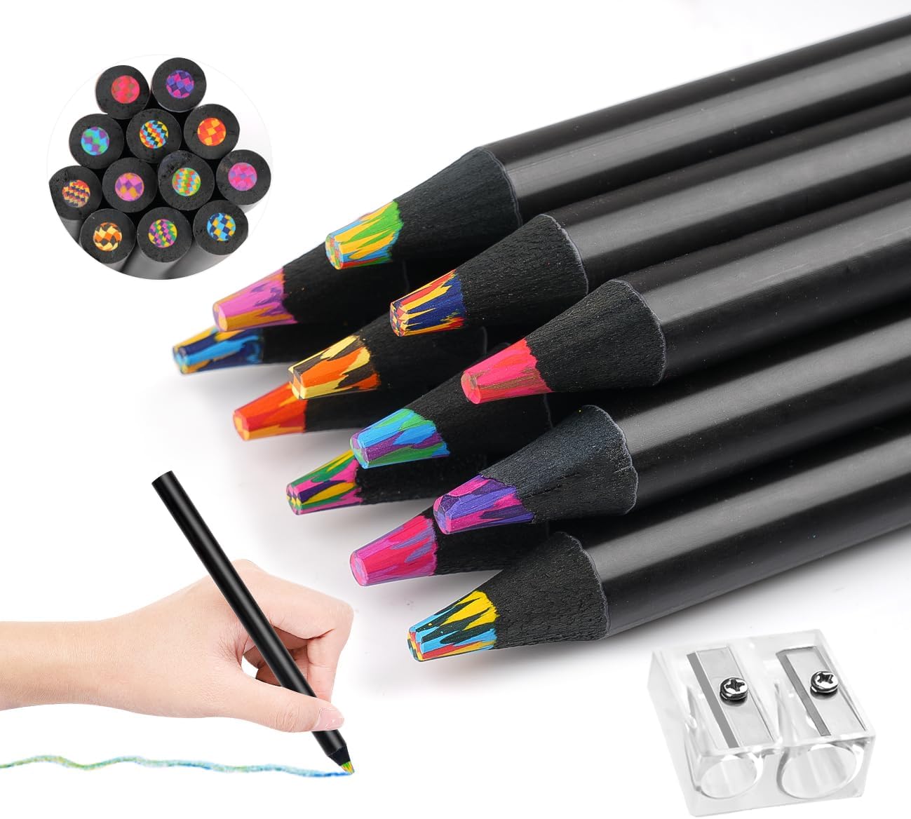 Rainbow Pencils, 12 PCS Colouring Pencils for Children with Pencil Sharpener, Jumbo Mixed Core Coloured Pencil, Wooden Assorted Colours Colouring Pencil For Drawing Stationery, Coloring, Sketching
