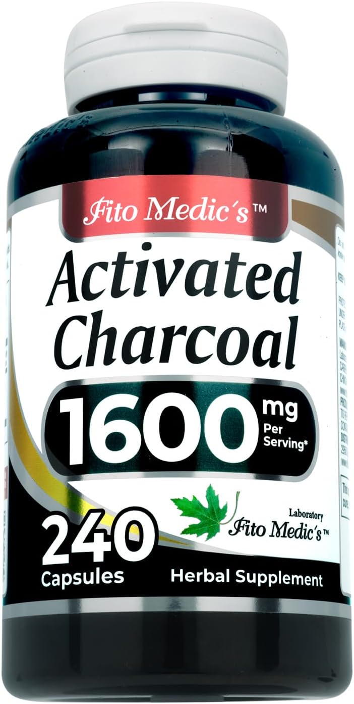 FITO MEDIC'S Lab | Activated Charcoal Pills| 1600 mg per Serving | 240 Caps | Activated Charcoal | Charcoal Capsules| Charcoal Pills| Ultra high Absorption, s.