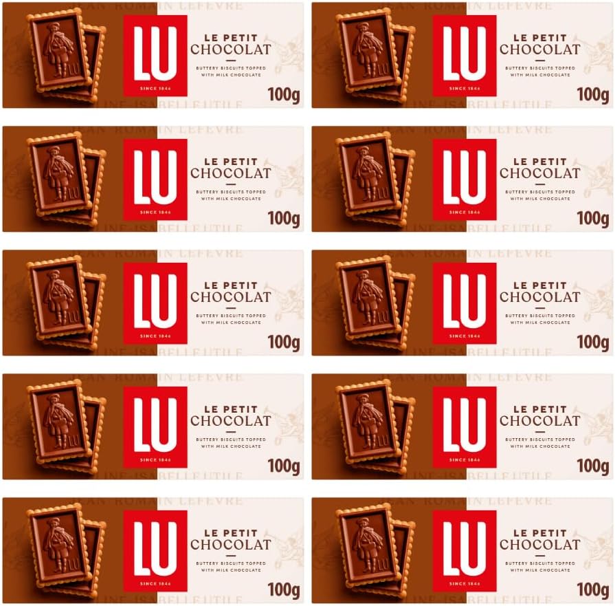 Biscuit Bundle with LU Le Petit Chocolat Buttery Topped with Milk Chocolate Biscuits 100g - 10 Pack | Crunchy Biscuits Topped with Milk Chocolate, Sustainable Wheat.