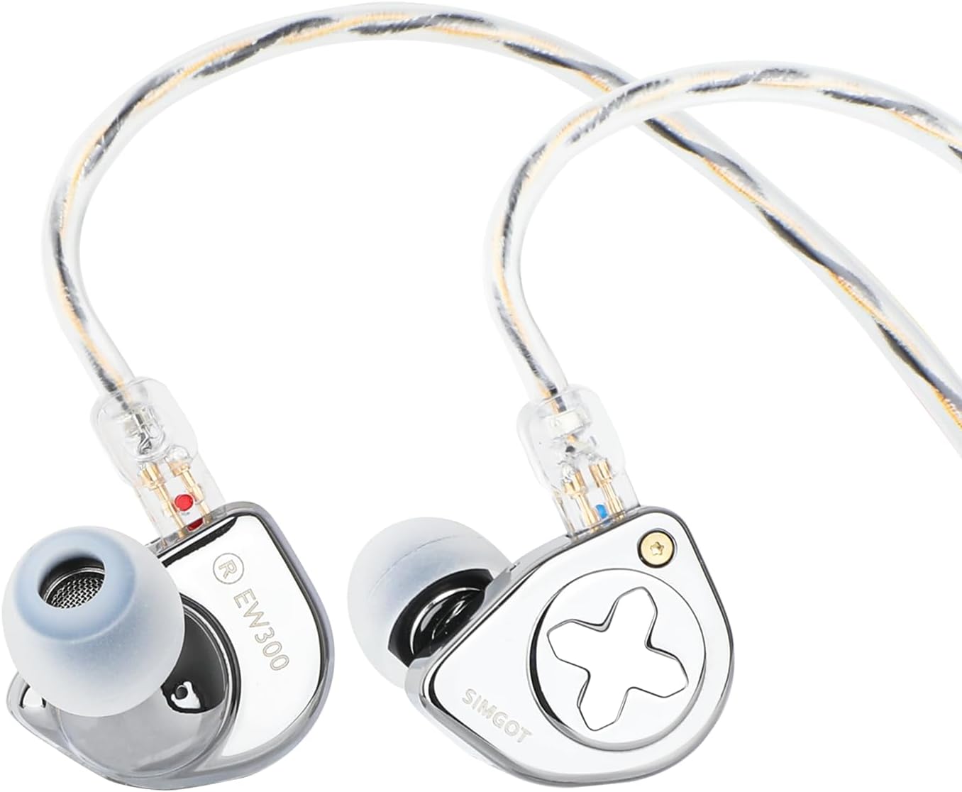 Linsoul SIMGOT EW300 1DD+1Planar+1PZT Hybrid Driver In Ear Monitor, Wired Earbuds IEM, Gaming Earbuds with Detachable Nozzles, Silver-Plated OFC IEM Cable (Standard Edition)