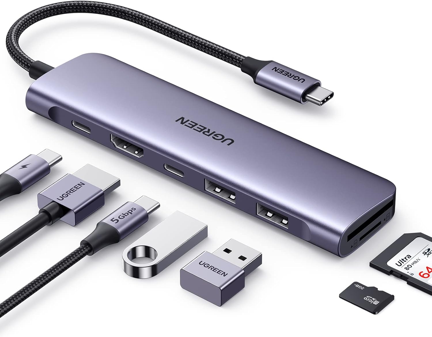 UGREEN Revodok 1071 USB C Hub for Laptop 7 in 1 Dock 4K HDMI, 100W PD Charging, USB-C & 2 USB-A 5Gbps Data Ports, SD/TF Card Reader for MacBook Pro/Air, iPad Pro, XPS, Thinkpad