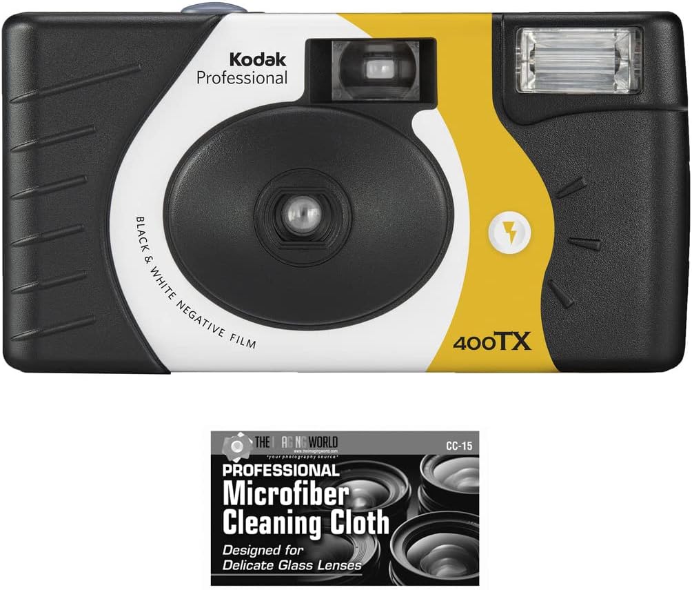 Bundle of Kodak Tri-X 400 Single-Use Flash Camera (27 Exposures) with Microfiber Cloth