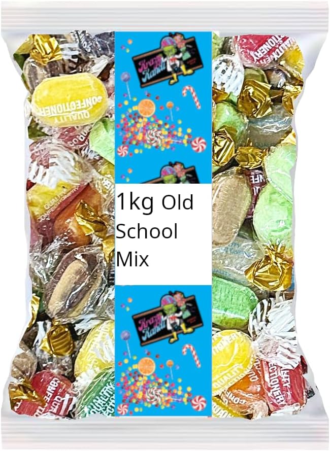 Old School 1kg Hard Boiled Sweets Mix – Wrapped Retro Favourites – Sherbet Fruits, Chocolate Limes, Aniseed Drops, Humbugs & More – Bulk Candy for Gifts, Parties & Sweet Jars