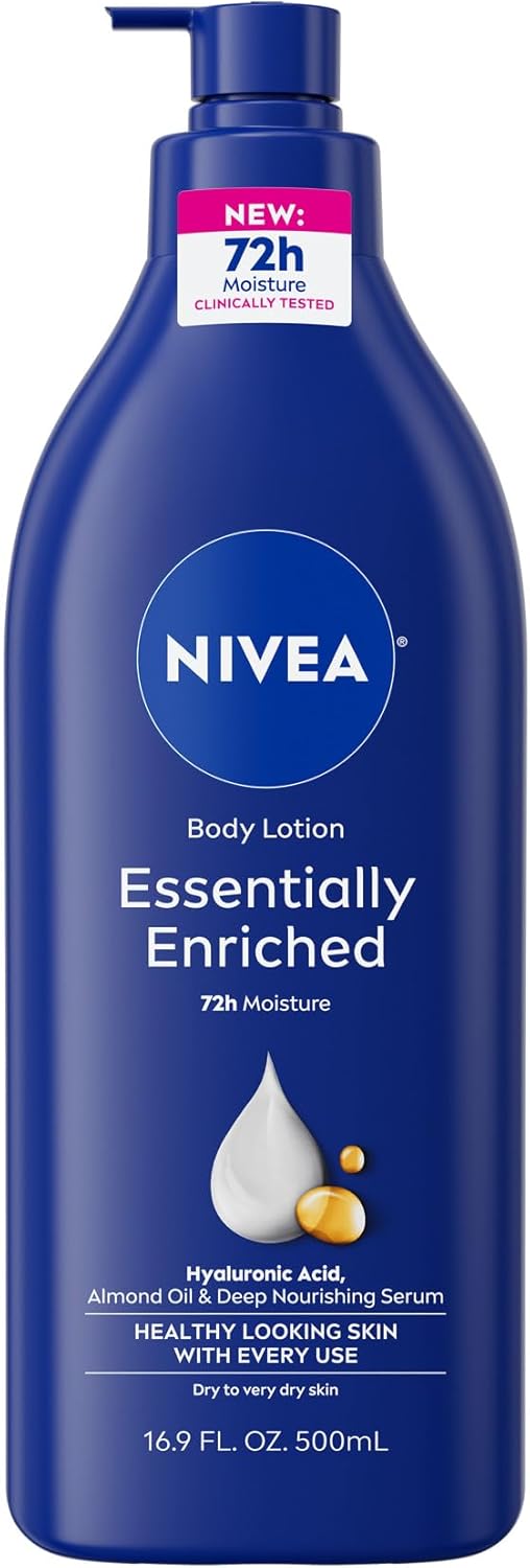 NIVEA Essentially Enriched Body Lotion for Dry Skin, 48-Hour Moisturizing Lotion with Deep Nourishing Serum and Almond Oil, 16.9 Fl Oz Pump Bottle