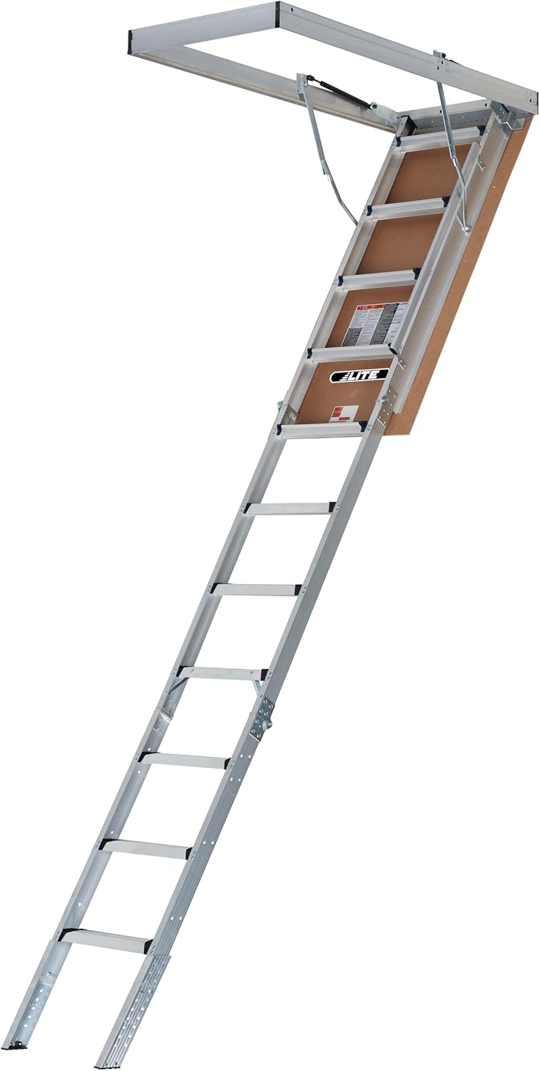 LITE 10-foot Aluminium Attic Ladder 54"W x 22.5"H (Rough Opening), 375-Pound Load Capacity, Type IAA, AA2211