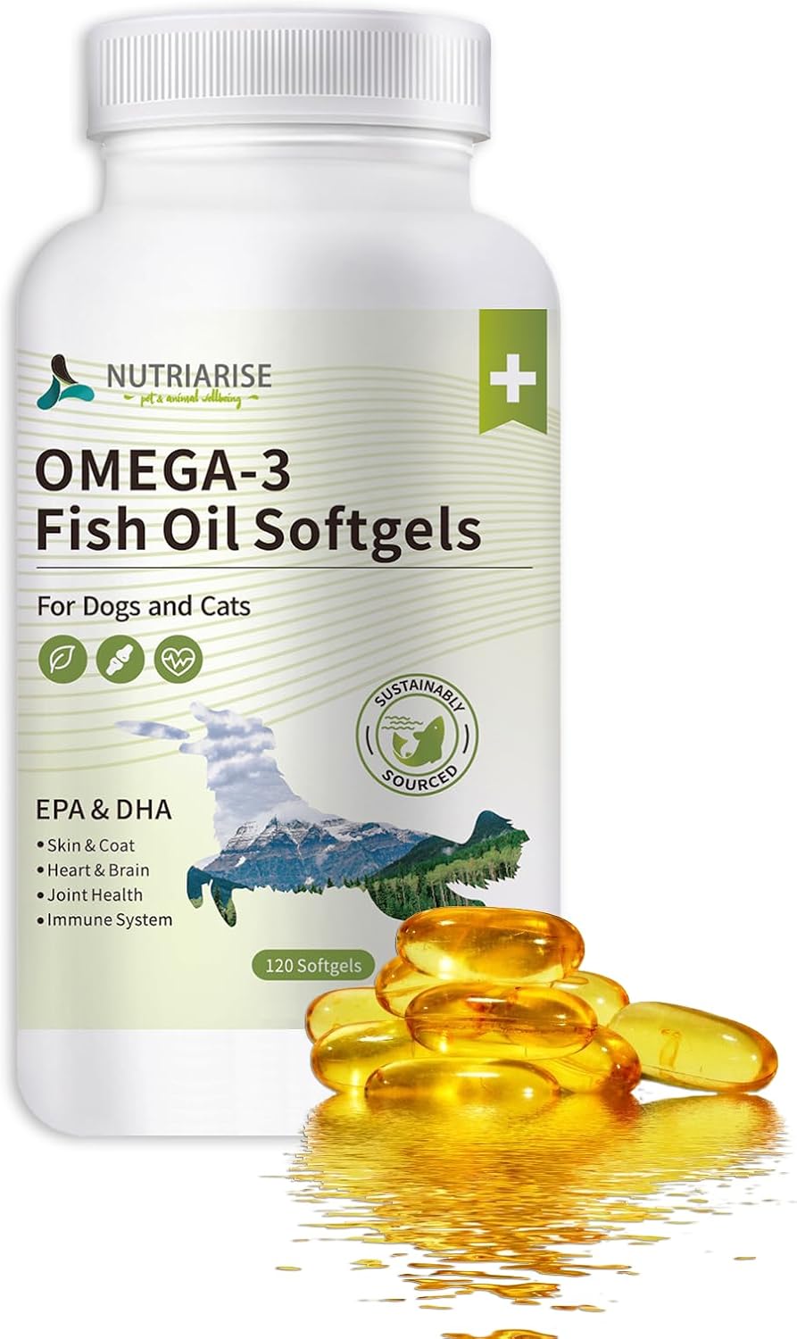 Omega-3 Fish Oil for Dogs & Cats – Skin Itch Relief, Reduce Shedding, Shiny Coat, Joint & Heart Health Support – EPA & DHA from Wild-Caught Anchovy – 120 Softgels