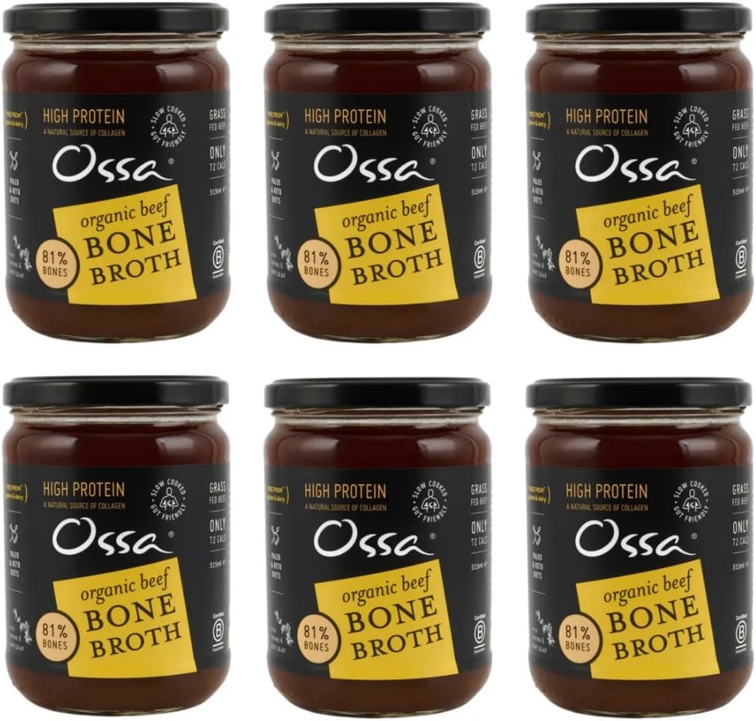Ossa Bone Broth – Beef, 100% Natural & High Protein | Gut Health & Digestion Support | Keto & Paleo Friendly | Preservative-Free | 515ml (Pack of 6)