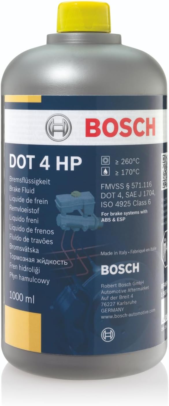 Bosch Brake Fluid DOT 4 HP, 1 L | For All Modern Vehicles Equipped with ABS and ESP Brakes