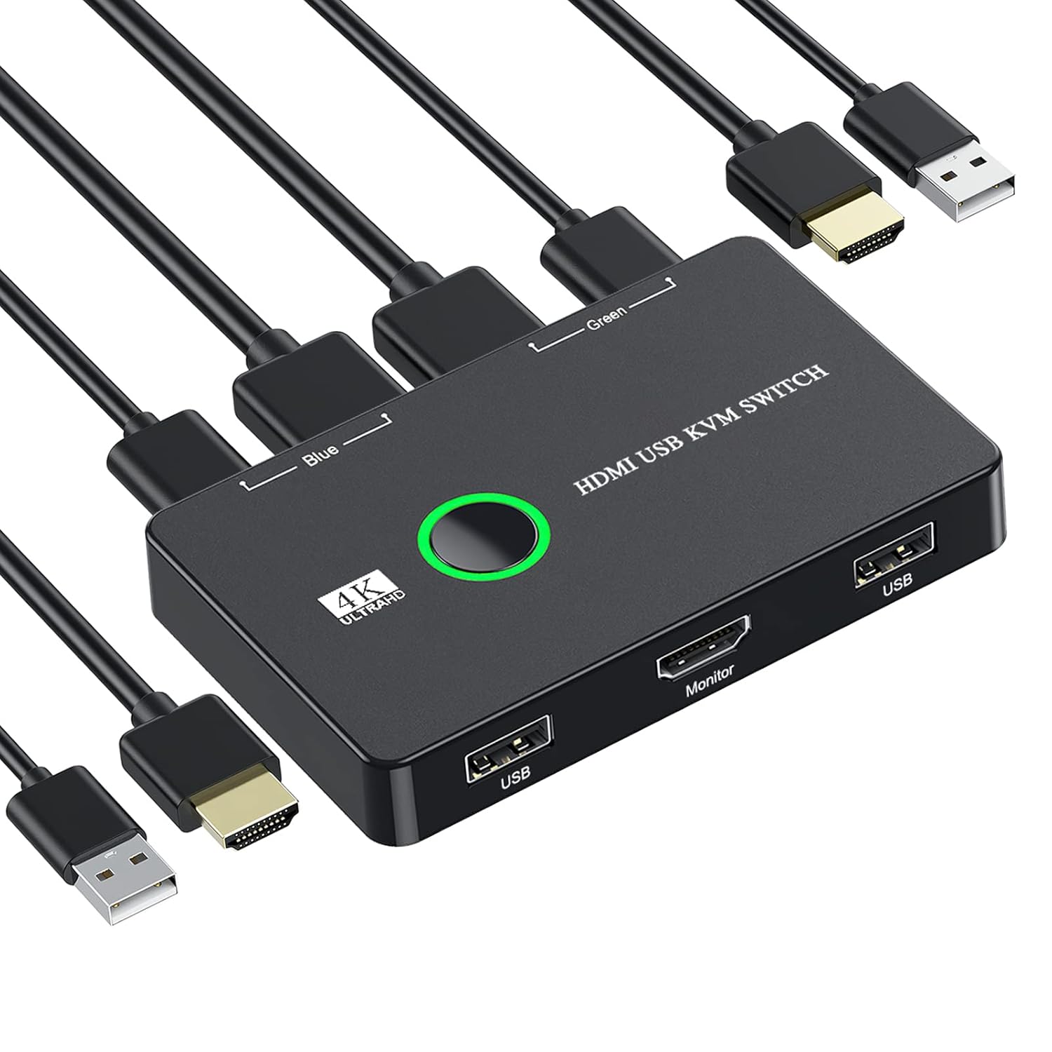 USB KVM Switch for 2 Computers Sharing One HD Monitor and Keyboard Mouse,4K KVM Switch HDMI 2 Port Box with 2 USB Cable and 2 HDMI Cable