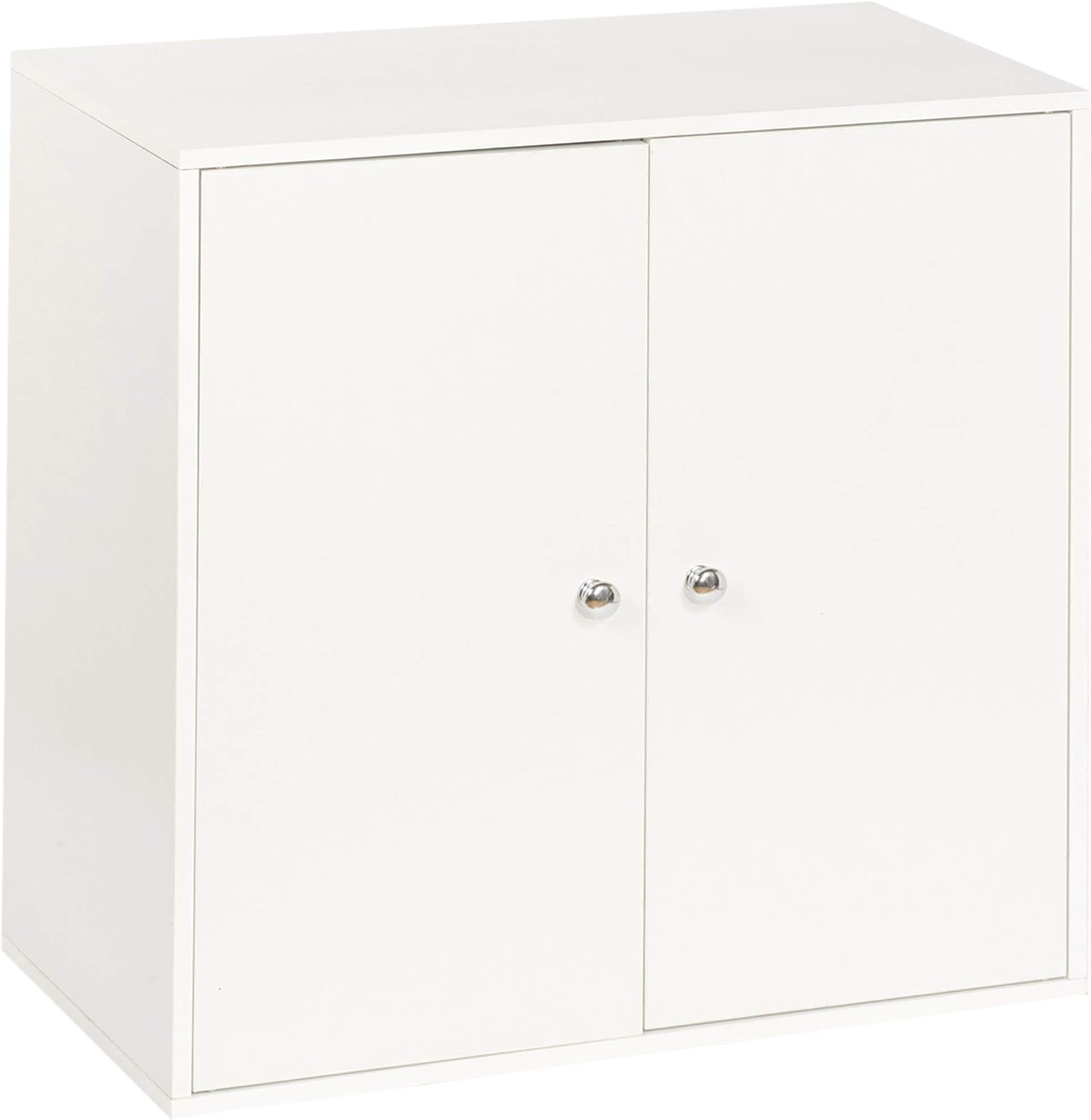 URBNLIVING 2 Tier Wooden Storage Cabinet (White Unit + White Doors)